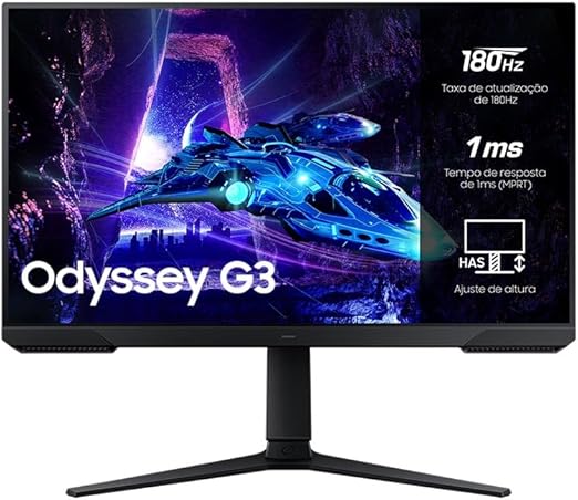 Monitor Gamer Samsung Odyssey G3 27" 180Hz 1ms Ajuste de Altura FreeSync HDMI DP FHD Preto